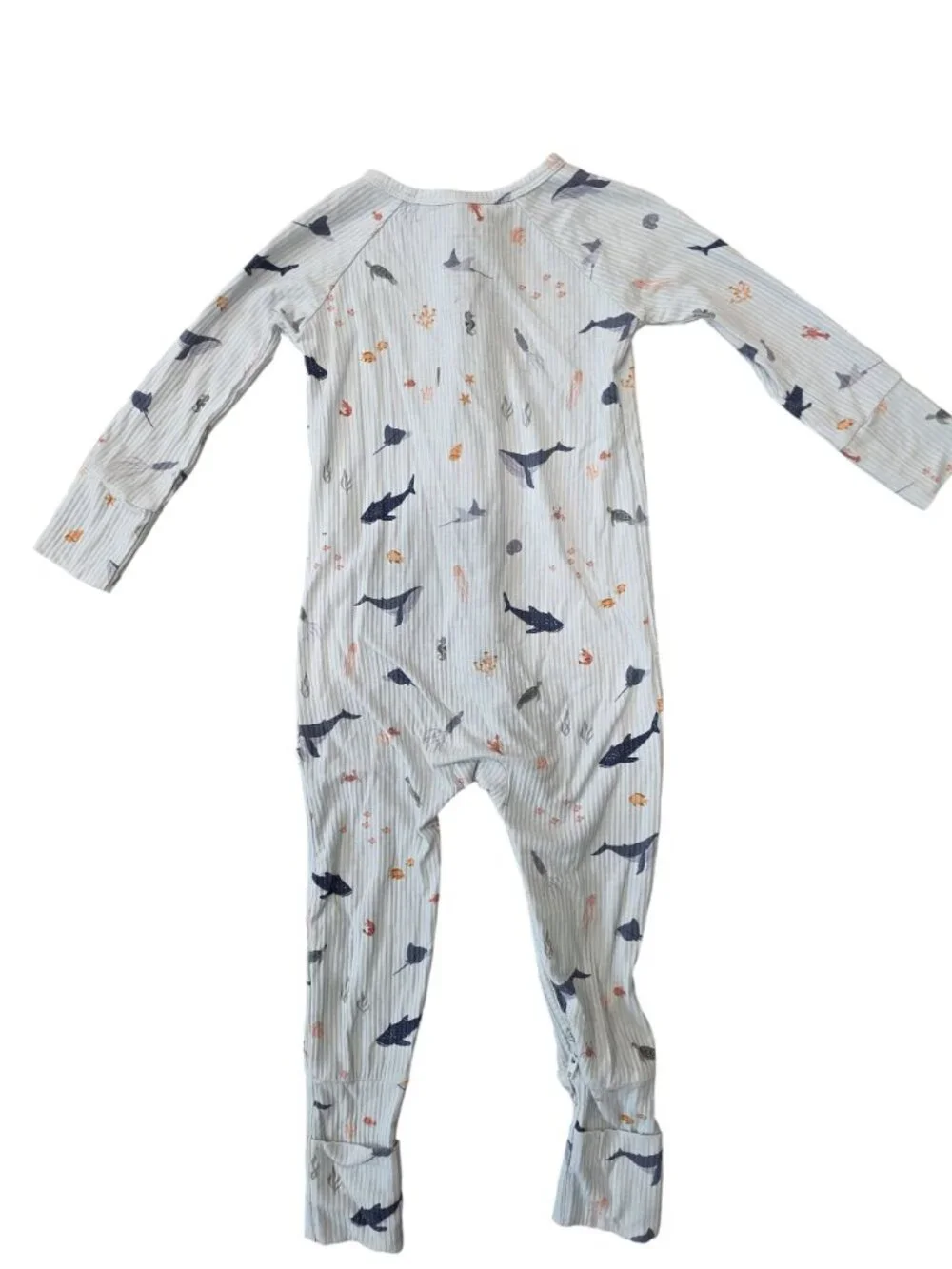 Brave Little Ones Baby Toddler Footed Pajamas 12-18M Zip-Up Ocean Theme Bamboo